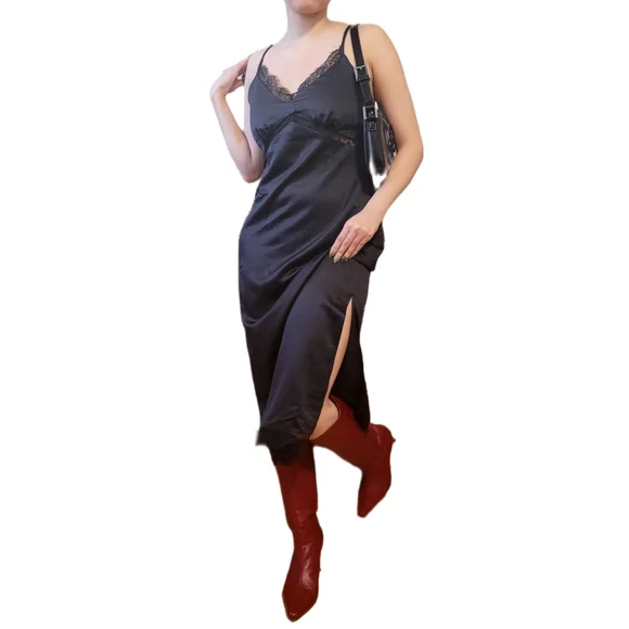 chinese dress ladies Topshop Asymmetric Lace Up Midi Slip Dress In Silver main image 1